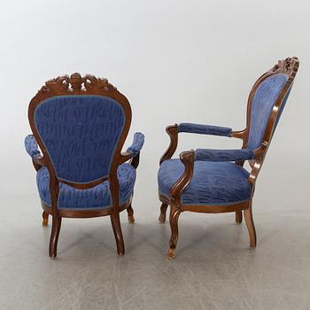 FÅTÖLJER ett par nyrokoko sent 1800-tal.