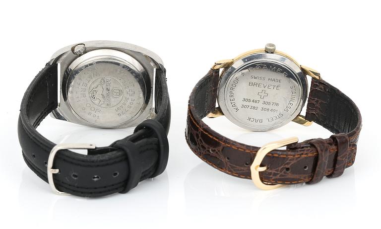 ARMBANDSUR, 2 st, stål och gulddubble, Roamer, 1900-talets andra hälft.
