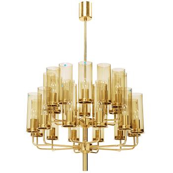 52A. A Hans-Agne Jakobsson brass and glass ceiling lamp 'T 434/24', Markaryd, Sweden 1960-70's.