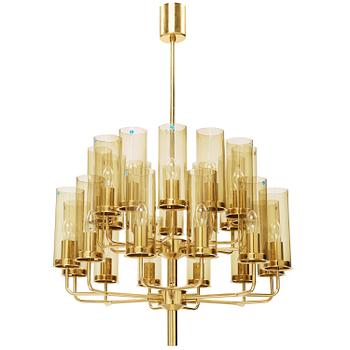 A Hans-Agne Jakobsson brass and glass ceiling lamp 'T 434/24', Markaryd, Sweden 1960-70's.