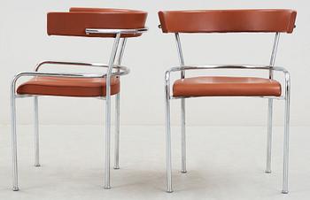 A pair of Gunnar Asplund chromed steel and leather armchairs by Källemo, Sweden post 1988.