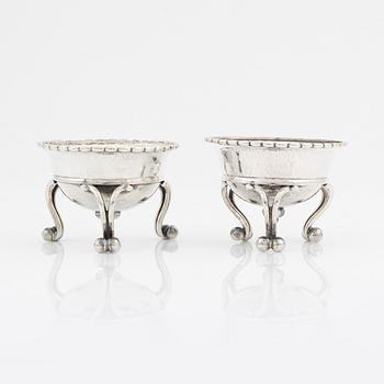 Georg Jensen, two silver salt cellars, model 20, Denmark, 1919- c. 1927.