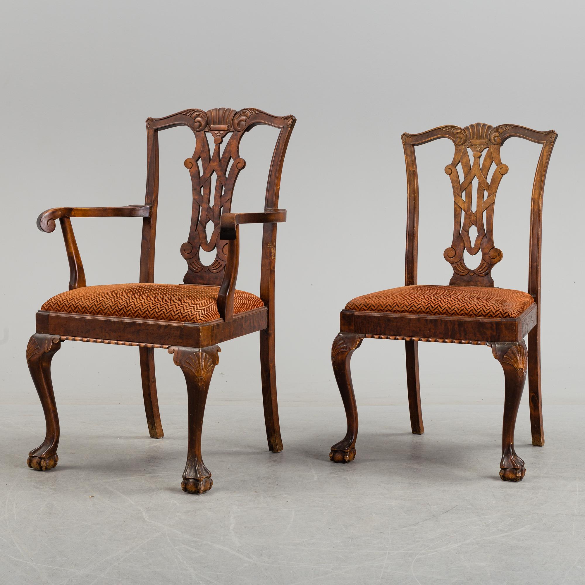 A 1920's 7 piece Chippendale-style dining group.