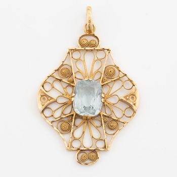 Hänge, 18K guld filigran med ljusblå syntetisk spinell.