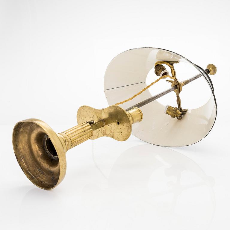 A bouillotte table lamp for two candles, France, late 19th century.