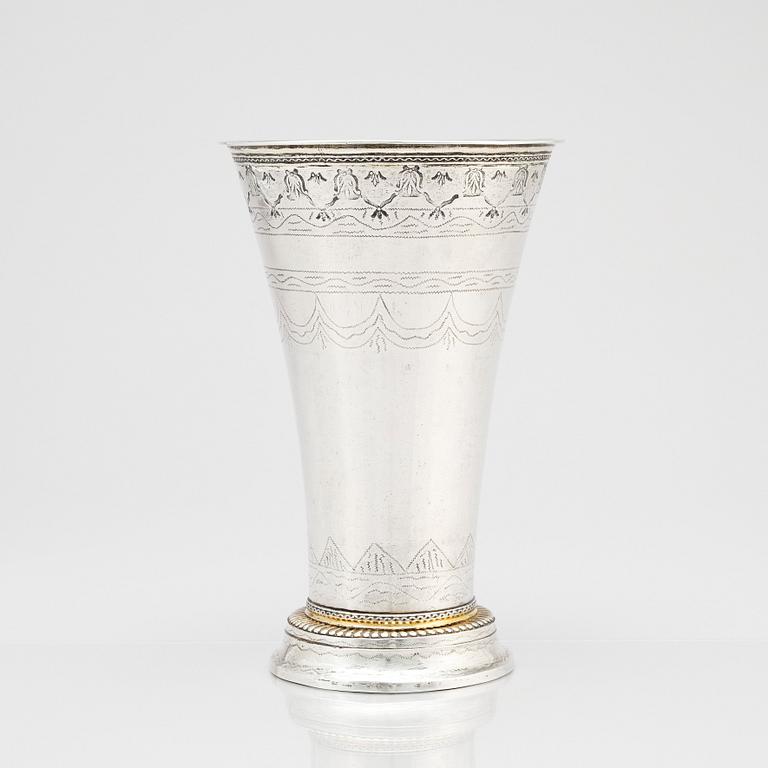 A Swedish parcel-gilt silver beaker, mark of Jonas Berg, Stockholm 1755.