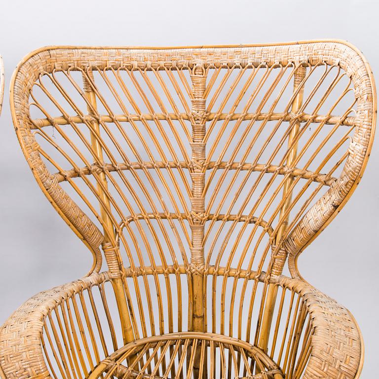 GIO PONTI & LIO CARMINATI, A pair of 'Conte Biancamano' rattan Wingback Armchairs for Bonacina, Italy.