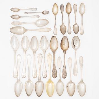 Spoons, 24 pieces, silver, Sweden, 18th–19th century.