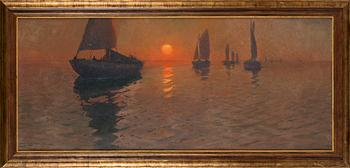 Arvid Johanson, Sailing boats at sunset.