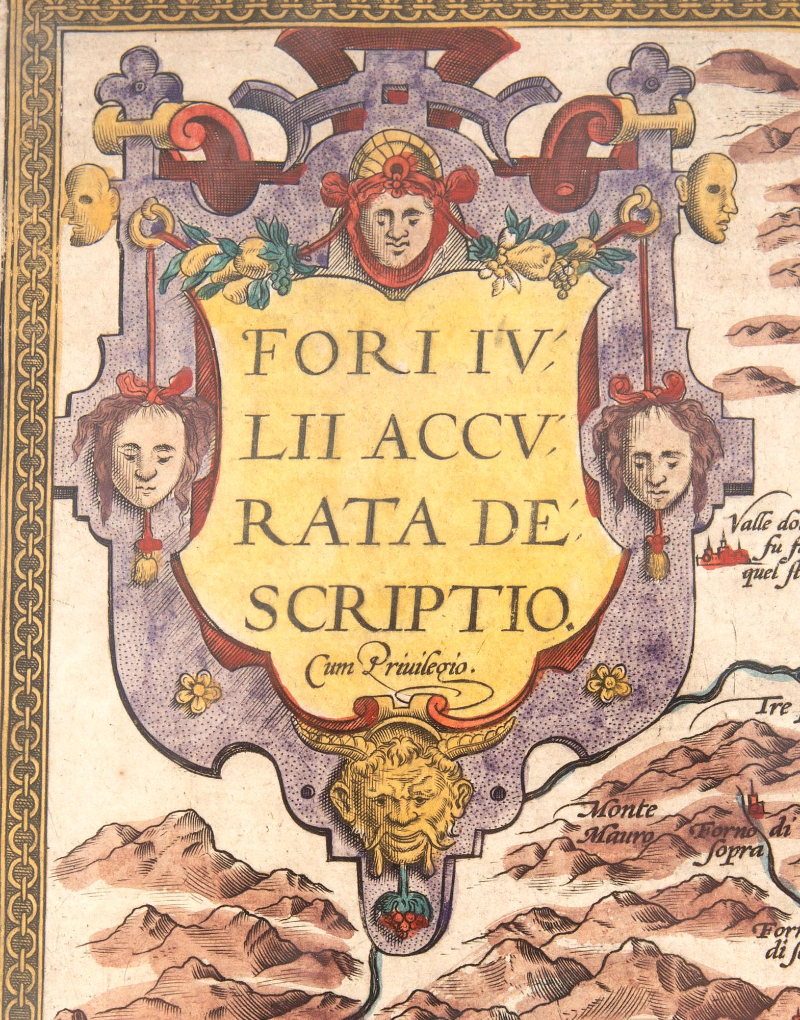 Johannes Sambucus, map Gulf of Venice with Friuli-Venezia Giulia, hand colored copper engraving, dated 1573.