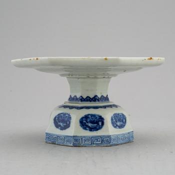 A blue and white footed dish, Qing dynasty, late 19th/early 20th century.