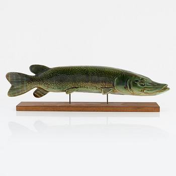 Sven Wejsfelt, figurin/skulptur, gädda, stengods, Gustavsberg, 1900-talets slut.