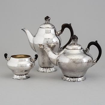 A Danish Art Nouveau silver three piece tea service, Maker's mark Mogens Ballins Eftr, Copenhagen, c. 1910.