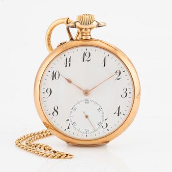 IWC, pocket watch 14K gold, chain in 18k gold, 49 mm.