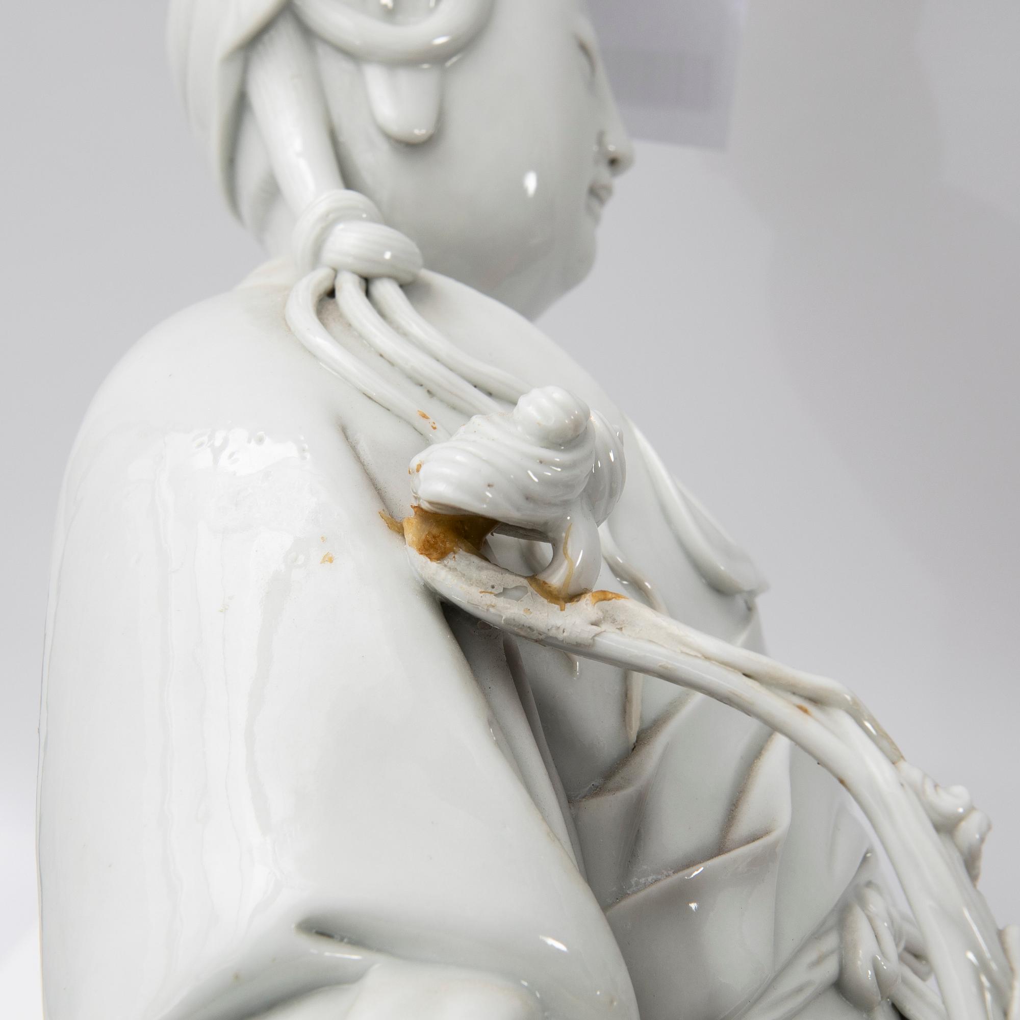 Guanyin, porcelain, blanc de Chine, late Qing dynasty, 19th century.