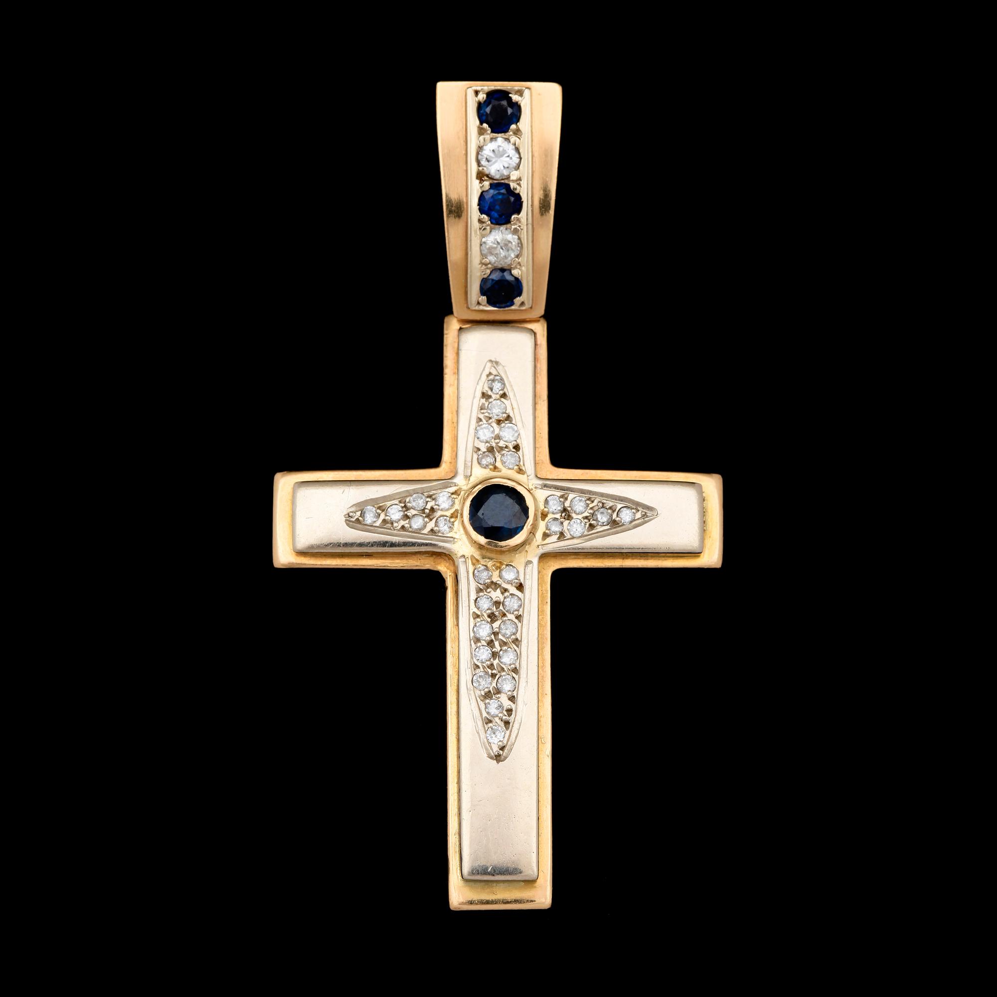 HÄNGE, 18K guld samt vitguld med safirer samt briljantslipade diamanter. Vikt ca 30g.