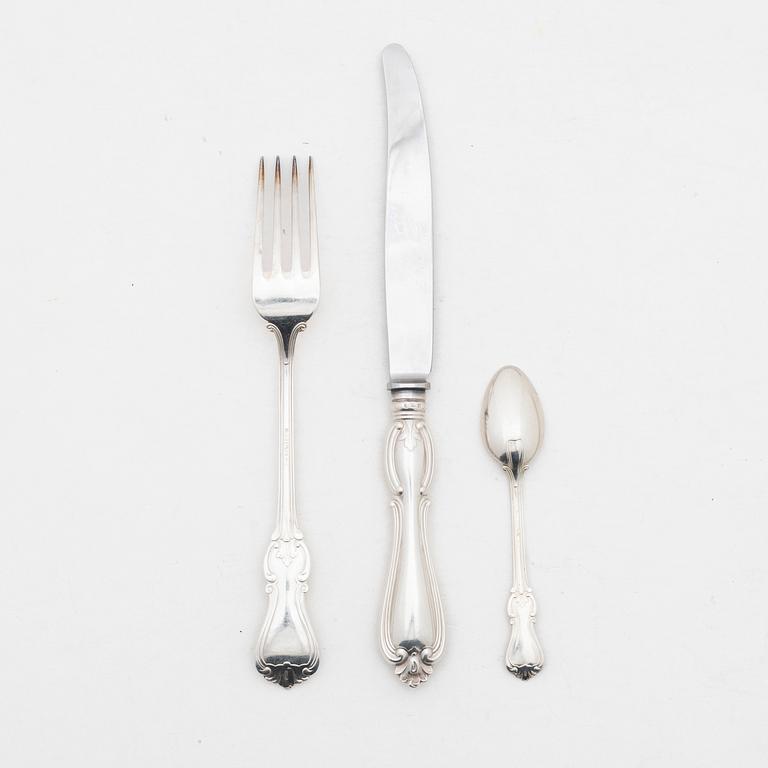 Bestickservis, silver, 18 delar, "Olga", GAB, Stockholm, 1956-62.