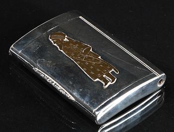 A Russian 19th century parcel-gilt cigarette-case, unidentified makers mark, Moscow 1896-1908.