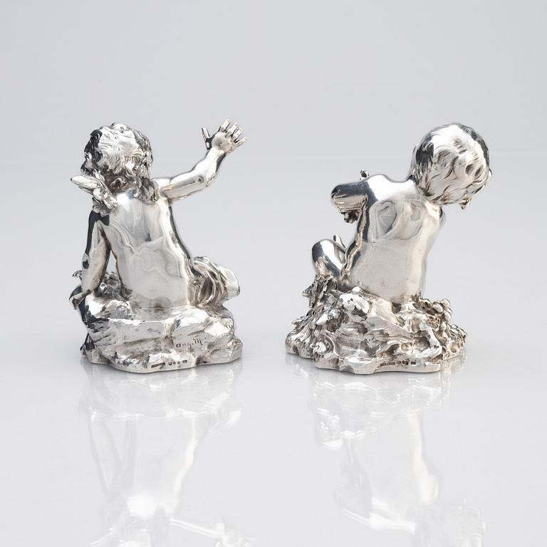 A pair of silver figurines, design by Auguste Moreau. W.A. Bolin, Moscow 1912-1917.