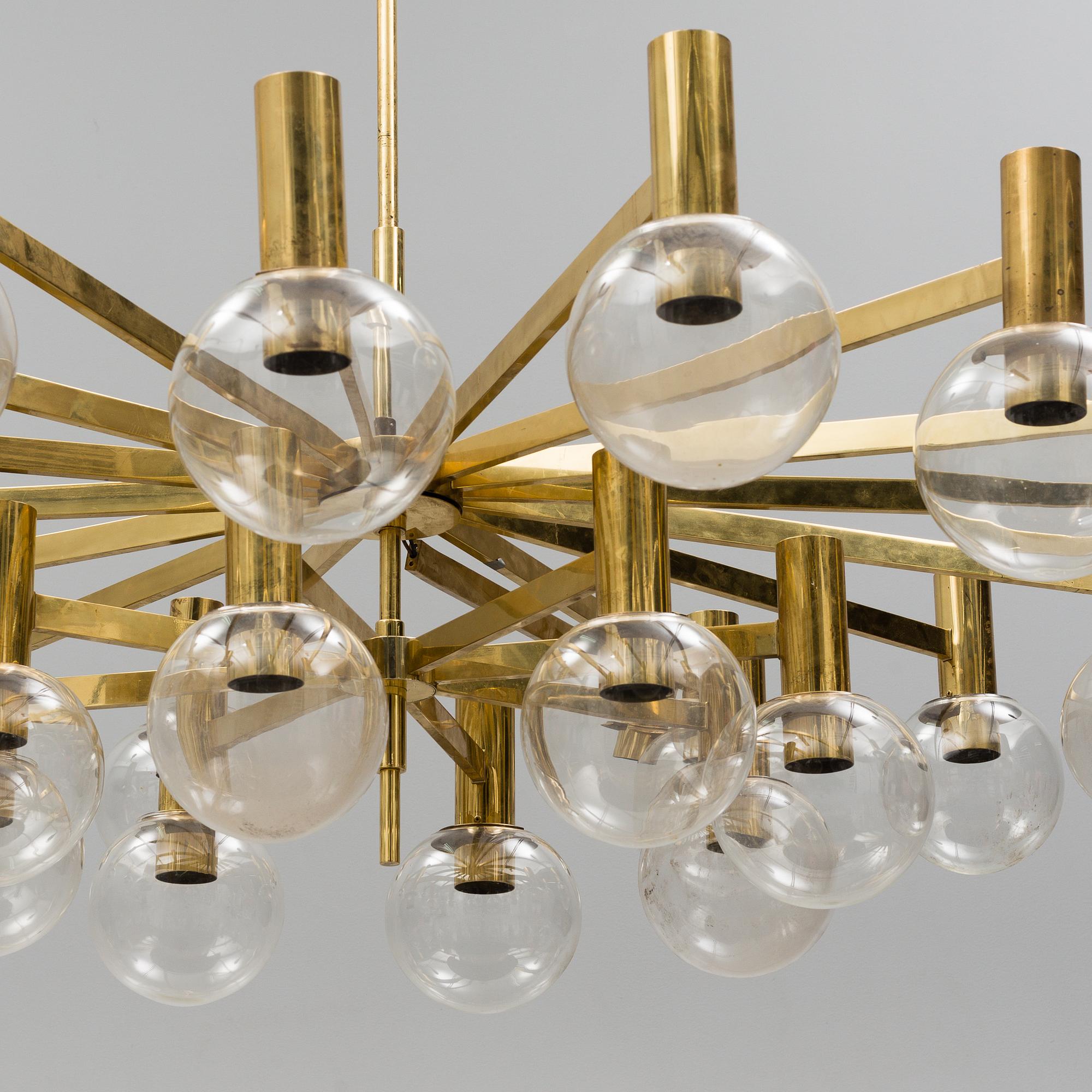 A brass ceiling light, Ott international, Germany, second half of the 20th century.