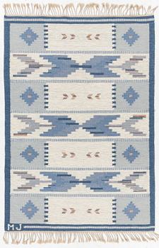 Rug, flat weave, signed MJ, 200 x 140 cm.