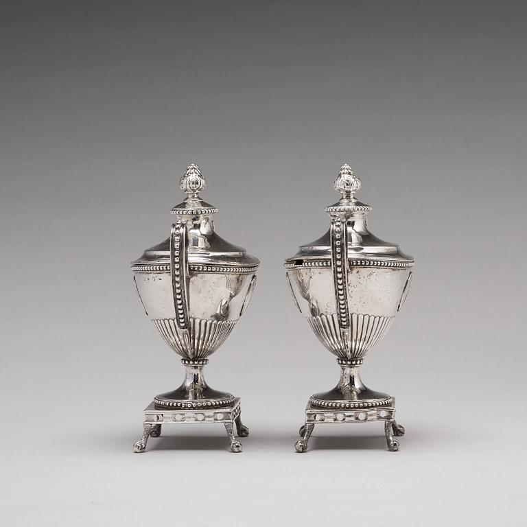 A pair of Swedish 18th century silver sugar-bowls and covers, mark of Johan Ekholm, Stockholm 1792.