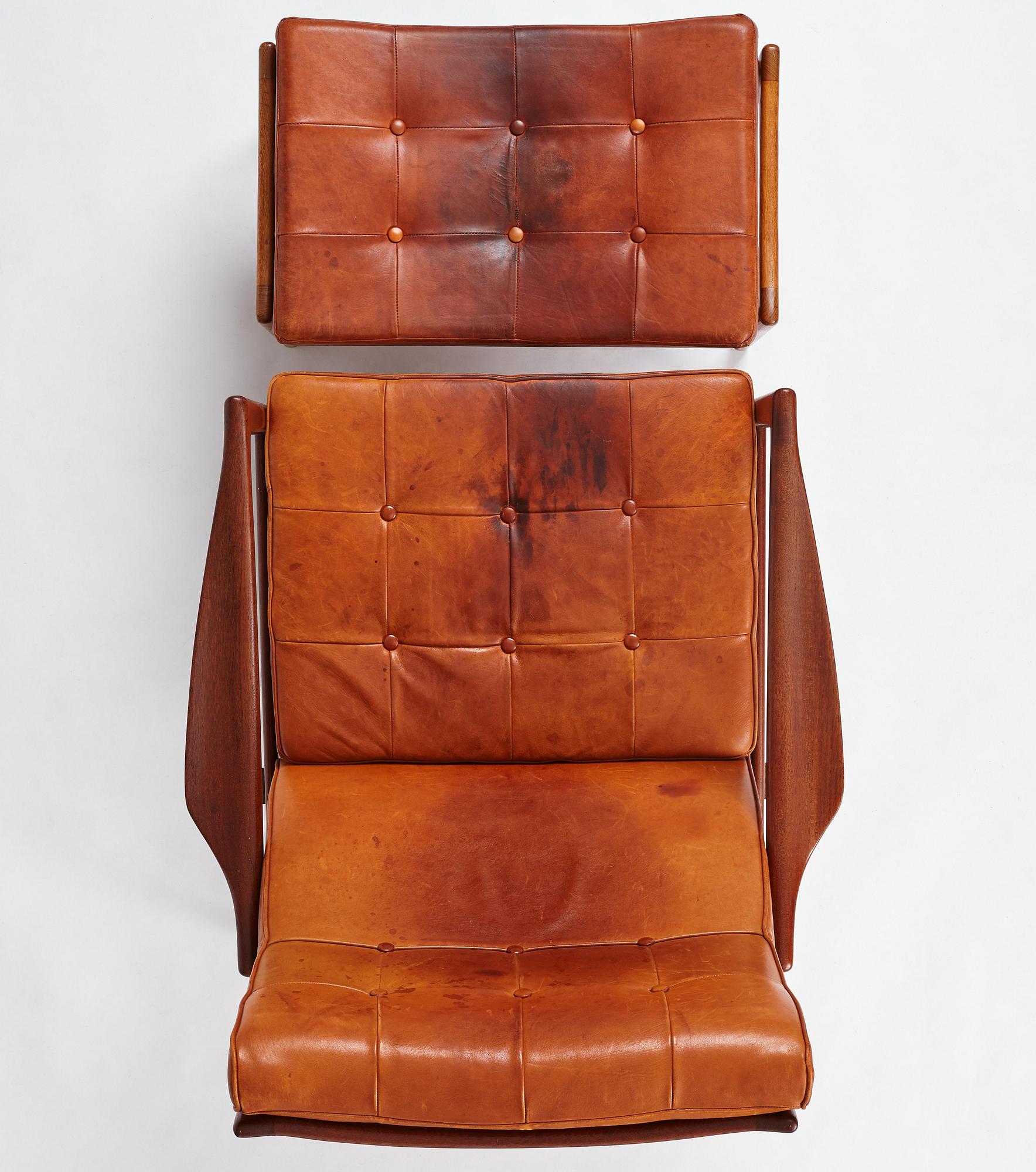 Ib Kofod-Larsen, a "Örenäs" easy chair with ottoman, Olof Perssons Fåtöljindustri (OPE), Sweden, 1960's.