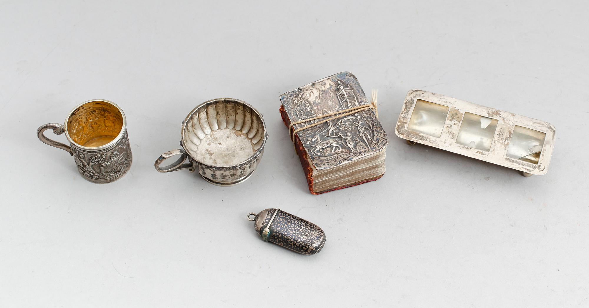 SILVERFÖREMÅL, 5 delar, 1800-/1900-tal.