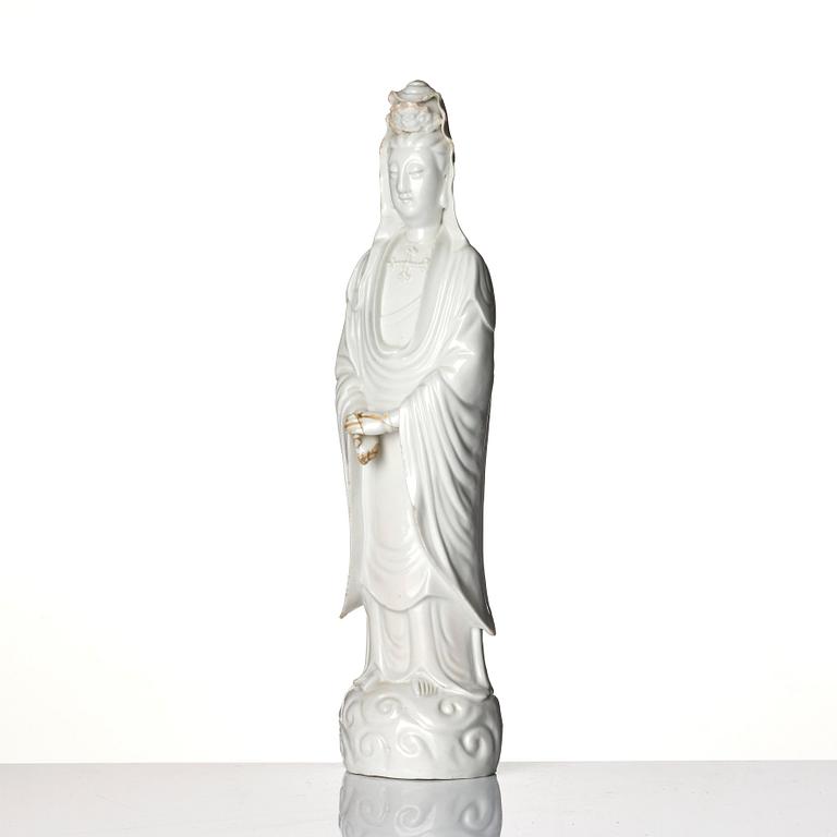 A blanc-de-chine figure of Guanyin, Qing dynasty.