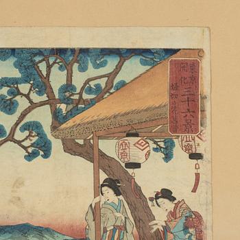 Utagawa Hiroshige II, färgträsnitt, 2st, Japan, 1800-talets andra hälft.