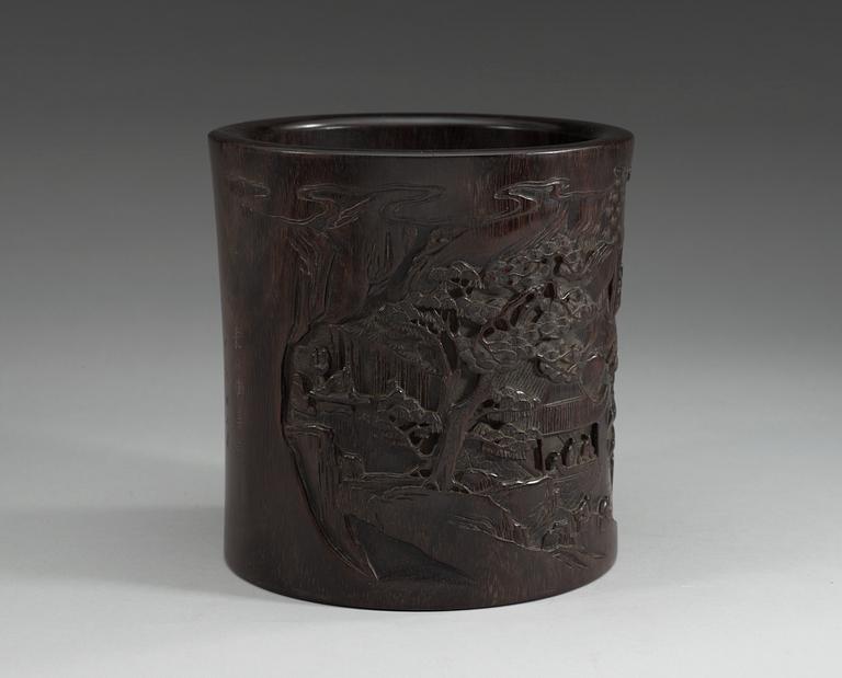 A Zitan brush pot, presumably Qing dynasty, 19th Century.