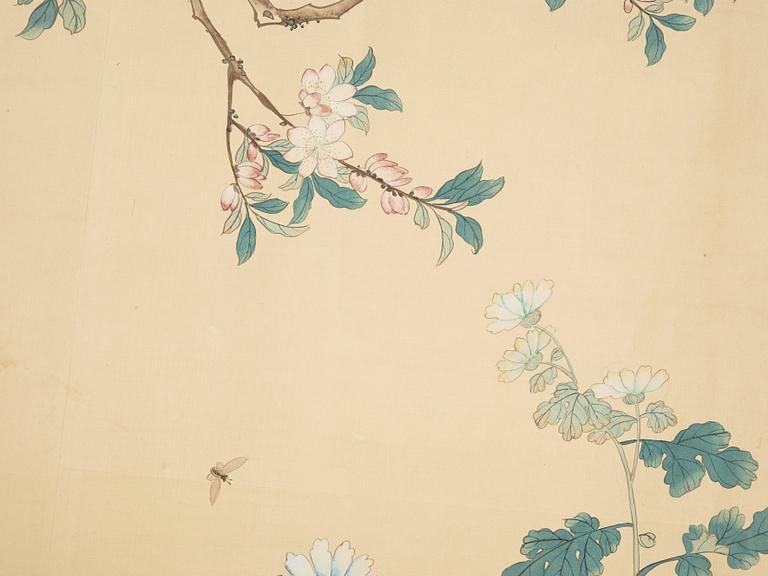 Hand-painted silk wallpaper, presumably late Qing dynasty/Republic era, early 20th century.