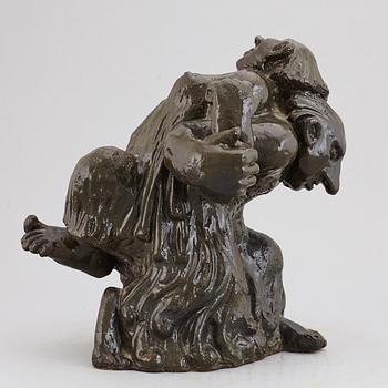 ÅKE HOLM, a glazed ceramic sculpture of trolls, Höganäs, Sweden 1941.