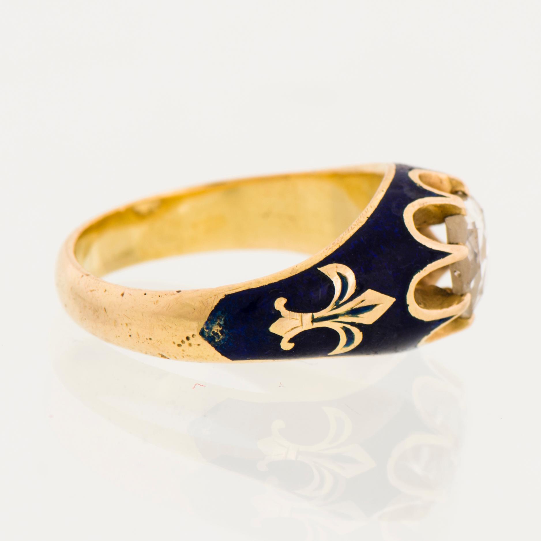 RING, rosenslipad diamant, emalj, 21K guld, 1800-tal.