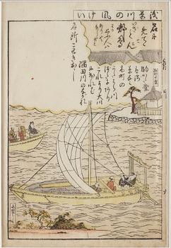 Three woodblock prints from books, Japan, 19th century.