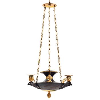 A Swedish Empire three-light hanging-lamp, beginning of the 19th century.