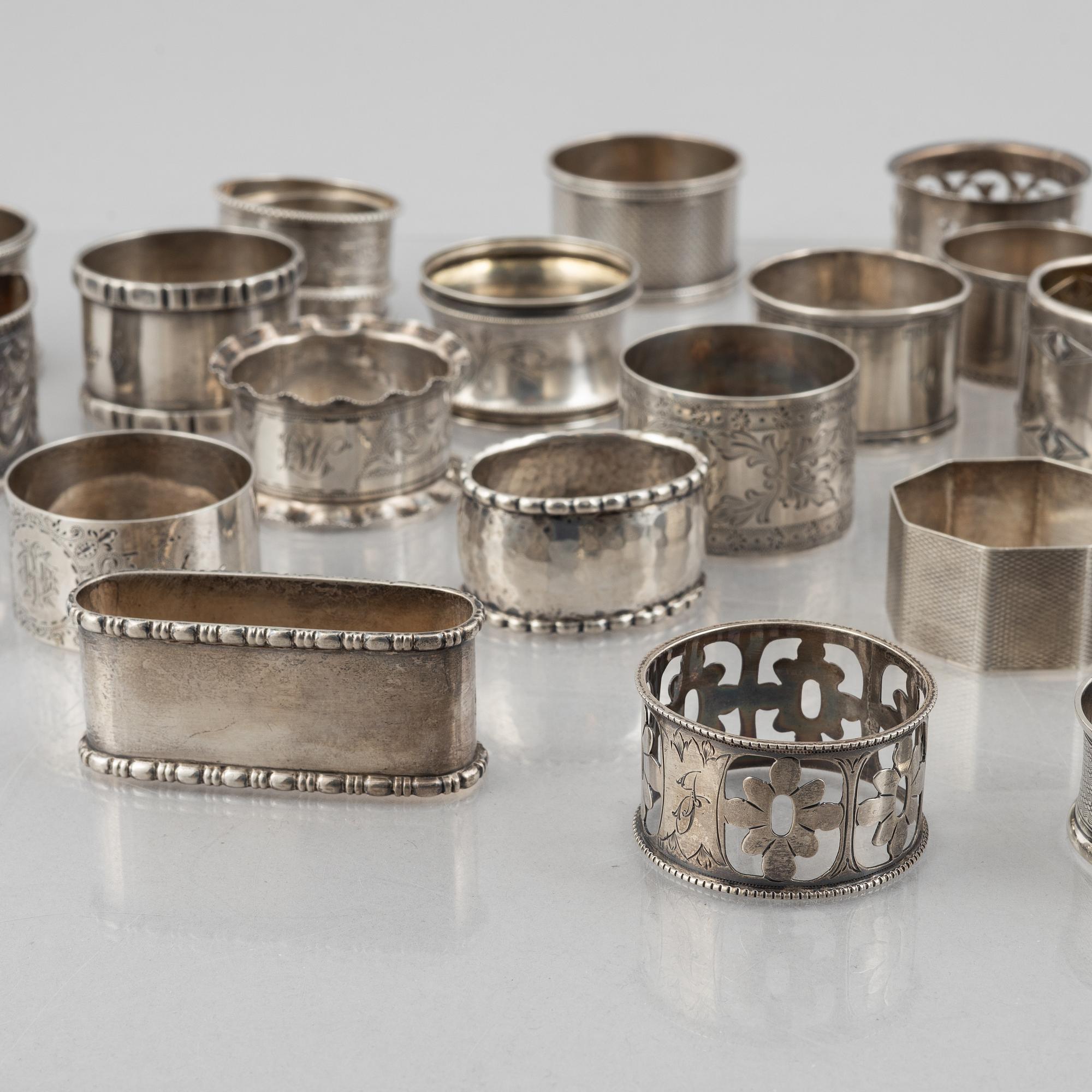 A collection of silver napkin rings, mostly England, Denmark (46 pieces).