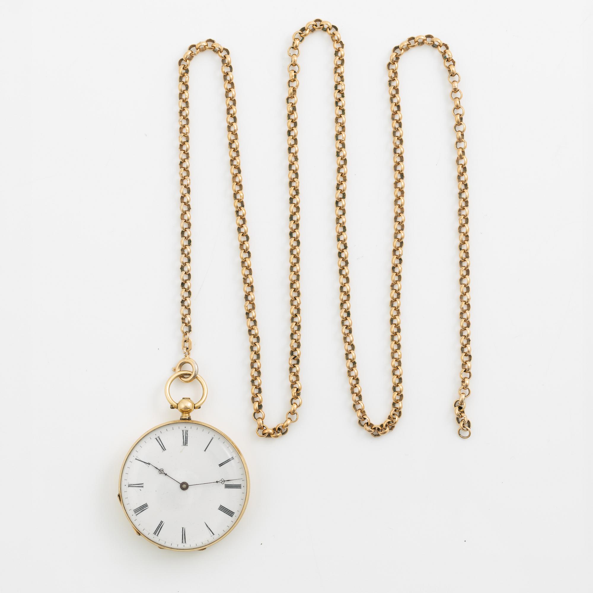 Pocket watch, 18K gold, 36.5 mm.