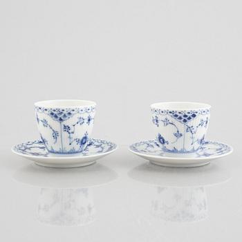 Royal Copenhagen, twelve coffee cups with saucers, 'Musselmalet Half Lace', Denmark.