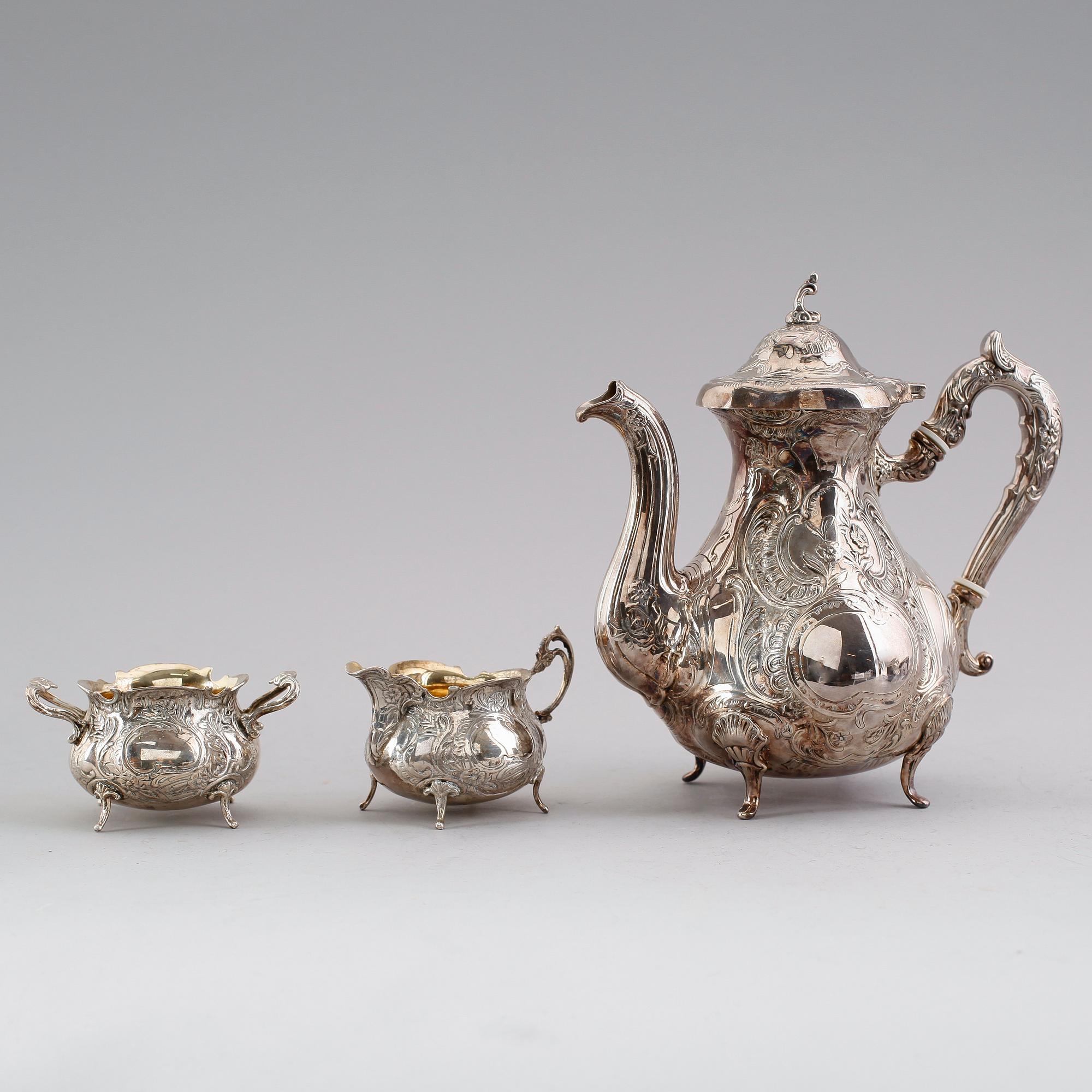 KAFFESERVIS, 3 delar, silver, GEWE, 1976. Vikt ca 1066 gram.