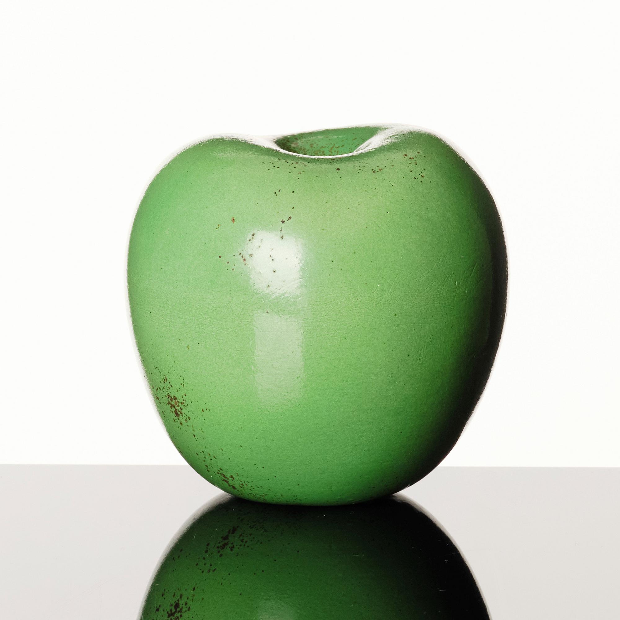 Hans Hedberg, a faience sculpture of a green glazed apple, Biot France.