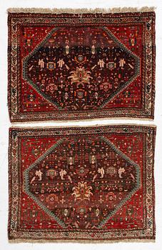 Rugs/fronts for saddle bags, a pair, Afshar, approx. 52 x 75 cm each.