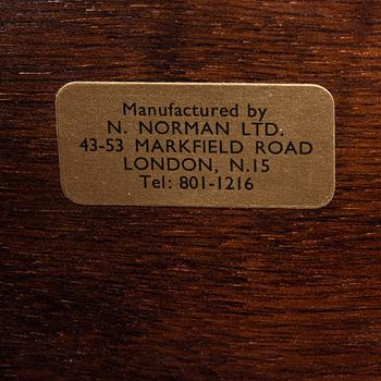A pair of mahogany veneered bedside tables, N.Norman LTD, London, England, second half of the 20th century.