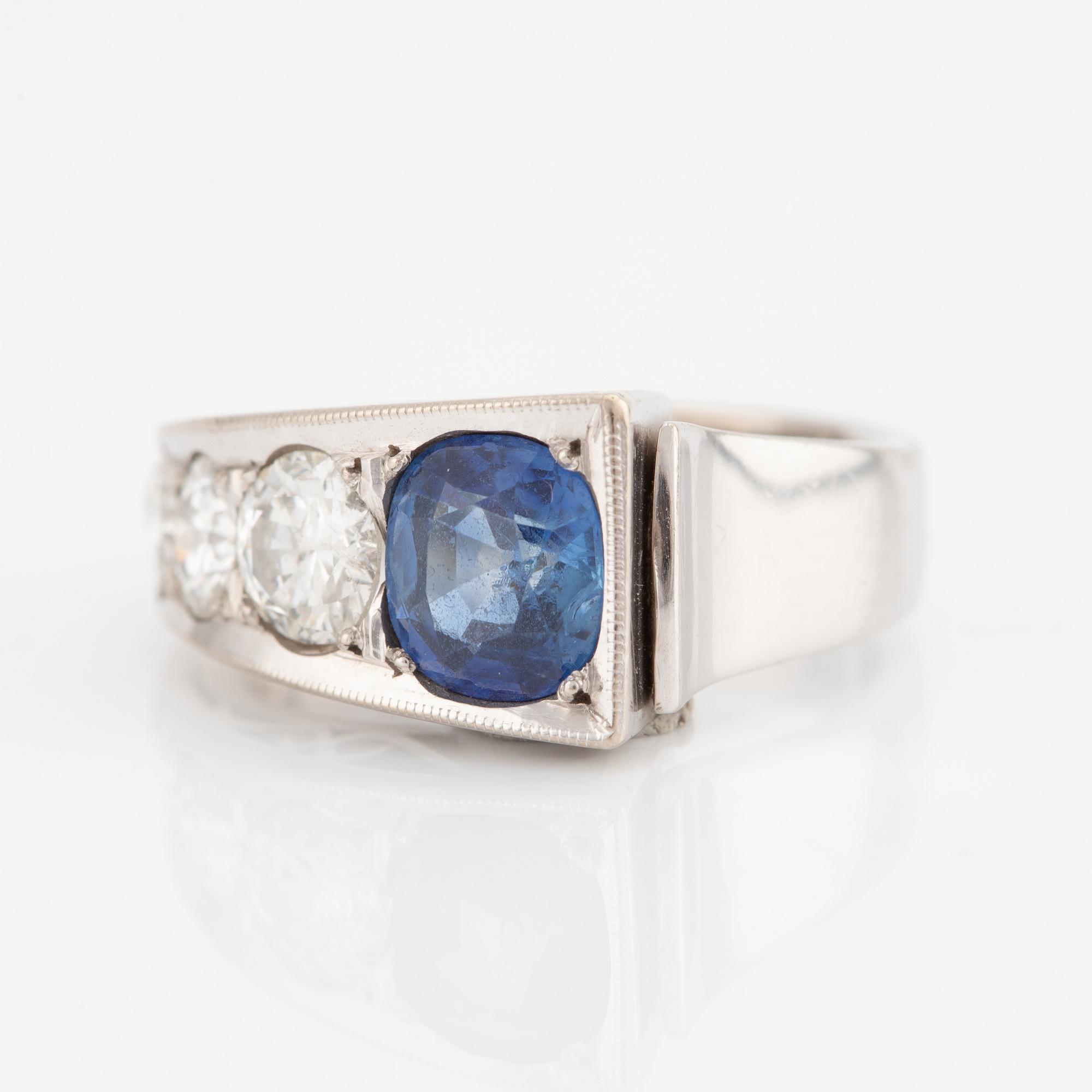 Ring, Lantz, 18K vitguld med safir och briljantslipade diamanter.