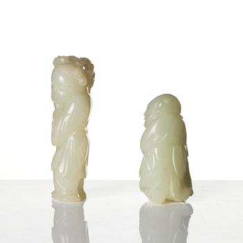 Figuriner, två stycken, jade. Qingdynastin, 1800-tal.