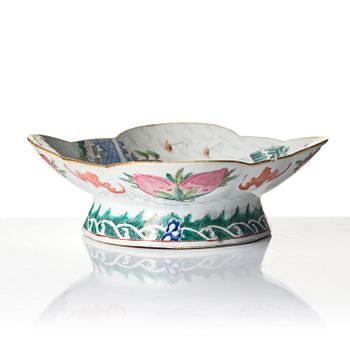 A group of three famille rose dishes, late Qing dynasty.
