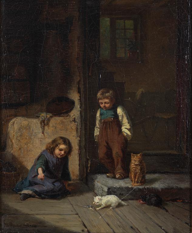 Gustaf Brandelius, 1800-tal, Lekande barn med katter.