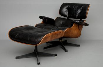 FÅTÖLJ MED FOTPALL, "Lounge Chair", Charles & Ray Eames, Herman Miller. Formgiven 1956.