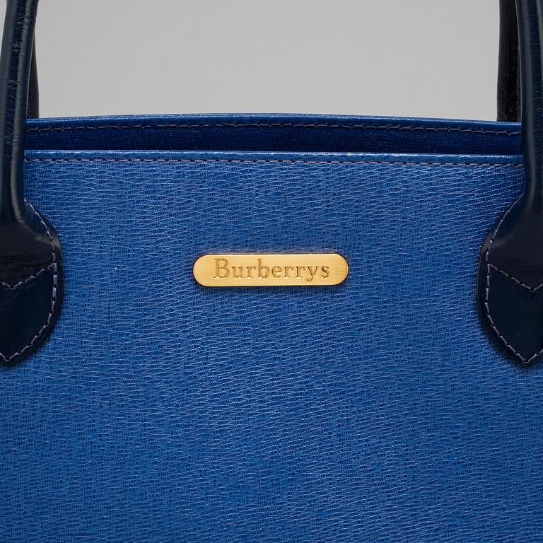 BURBERRY, a blue leather tote bag.