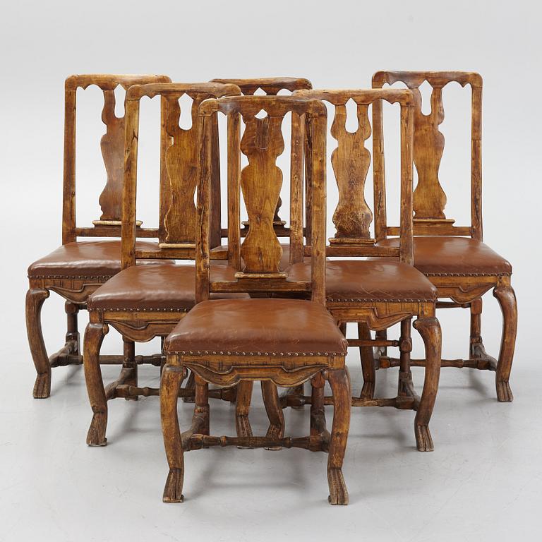 A set of six late baroque chairs, first part of the 18th century,